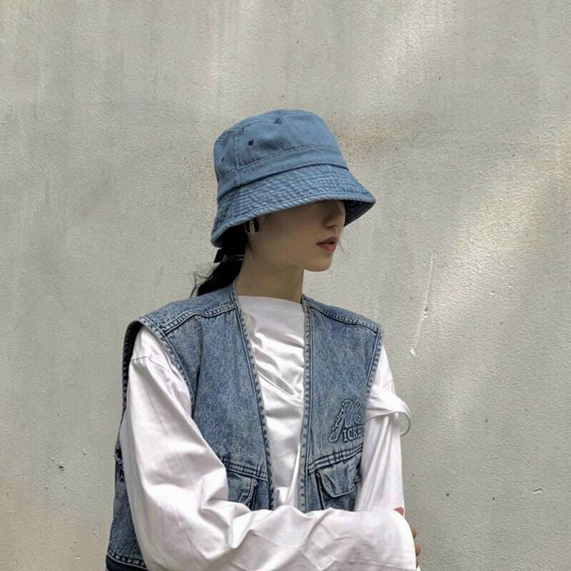 Mũ buket jeans dáng cụp cá tính