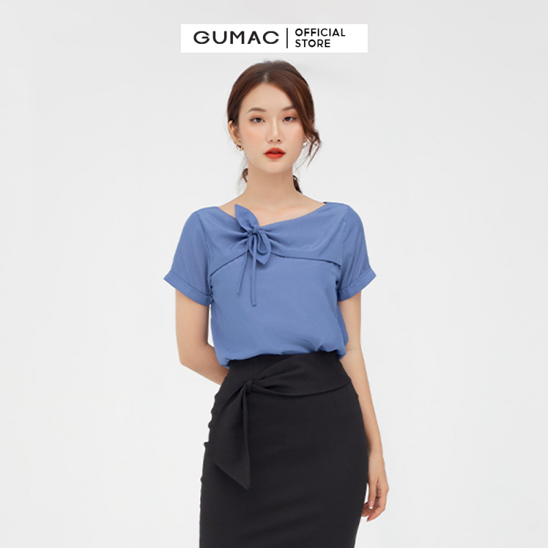 Nơi bán Chân váy nữ phối nơ GUMAC mẫu mới VB582 Chất Liệu Cotton 4 Chiều form bút chì style công sở