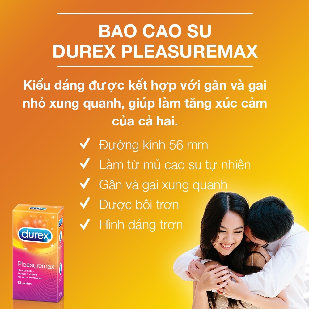[HCM][ Durex Pleasuremax ] Bao cao su Durex Pleasuremax 12 bao / Hộp