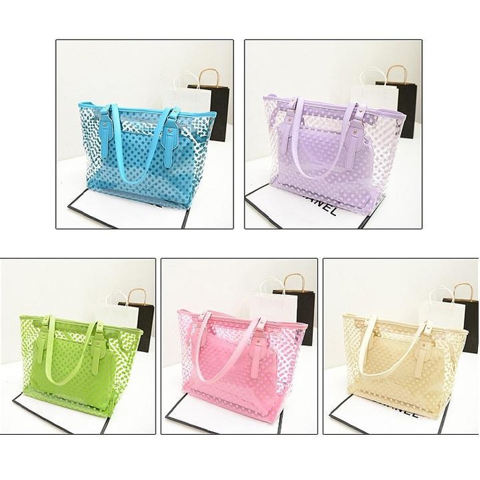 Set 2 Túi Xách Trong Suốt Chấm Bi Hàn Quốc