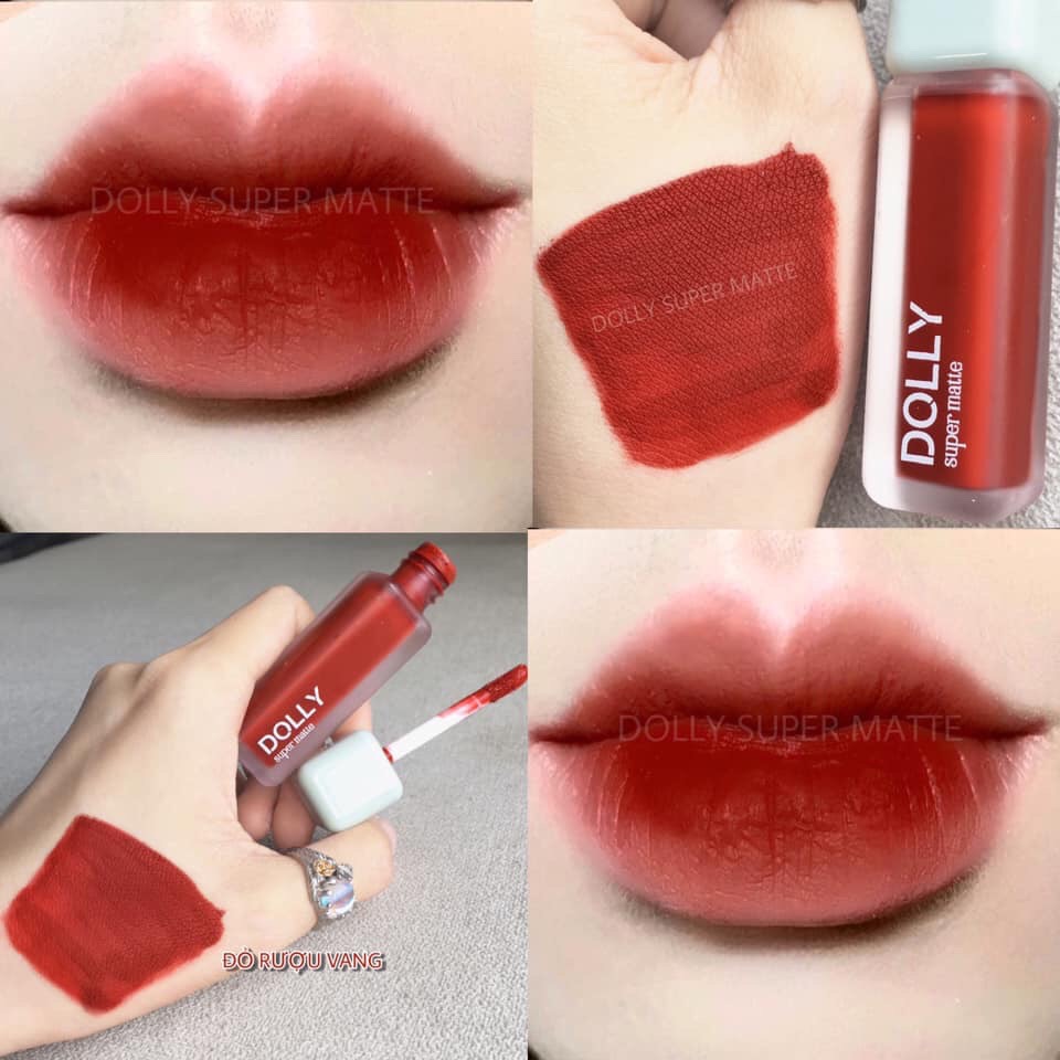 Son kem lì màu nâu nude Dolly super matte, son kem lì không chì bền màu lâu trôi