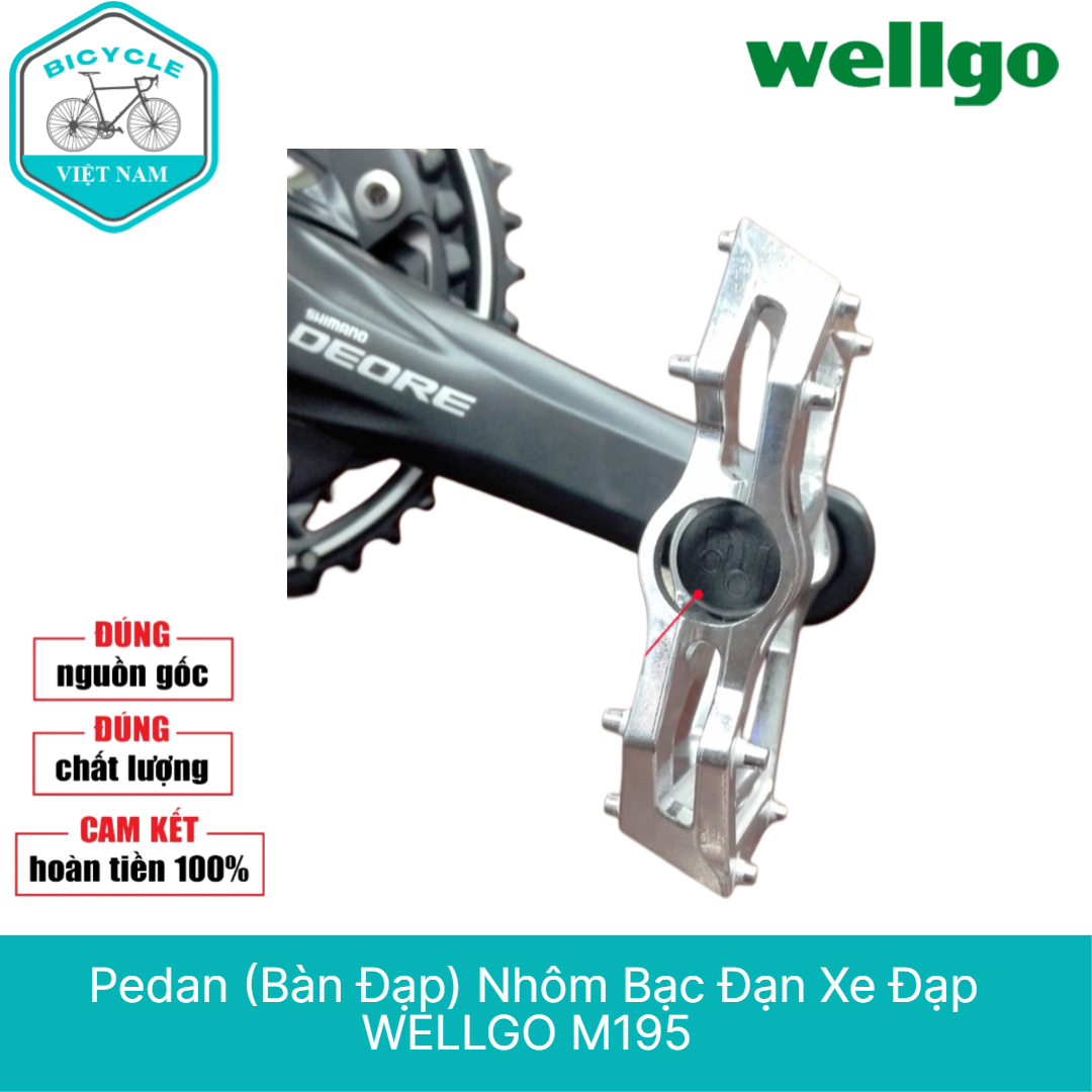 Pedan Bàn Đạp Nhôm Bạc Đạn Xe Đạp WELLGO M195 – Chống Trượt, Giá Rẻ, Dành Cho MTB & Touring