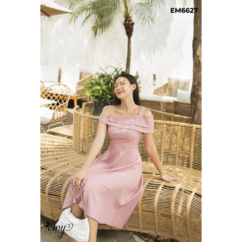Đầm EMY EM6627 Xoè 2 Dây Lệch Vai