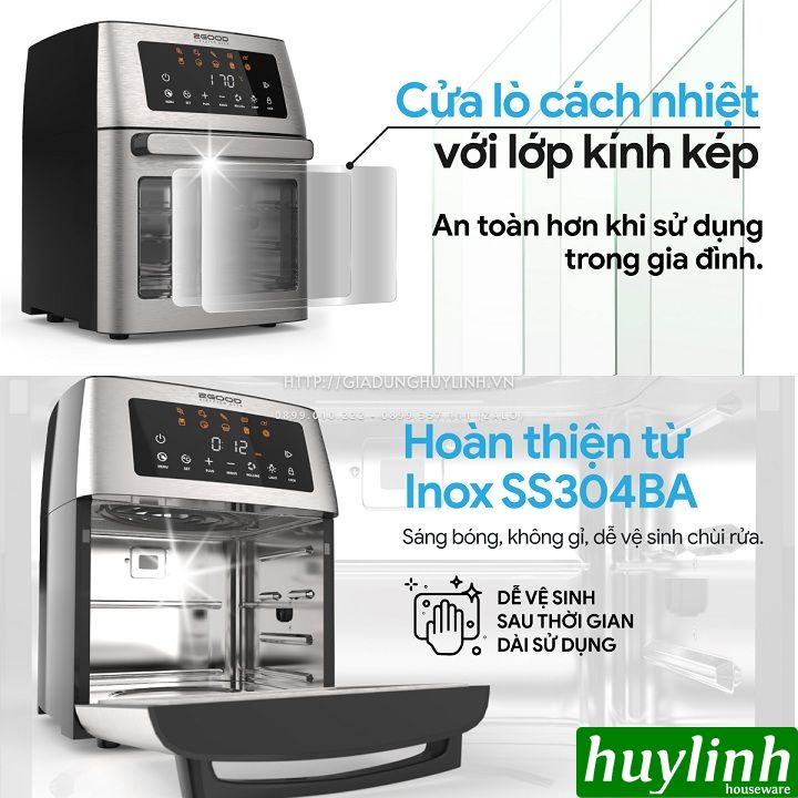 [Voucher 350k] Nồi chiên không dầu điện tử 2Good Vortex S20 - 14.5 lít - Tặng găng tay - 16 chức năng