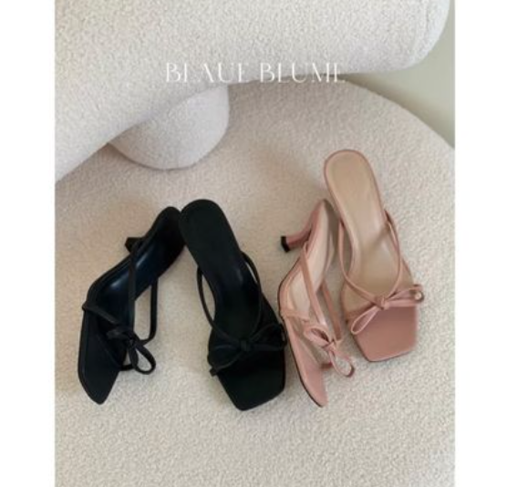 𝐁𝐥𝐚𝐮𝐞𝐁𝐥𝐮𝐦𝐞🦋Dép lê nơ Blaue Blume gót 4cm