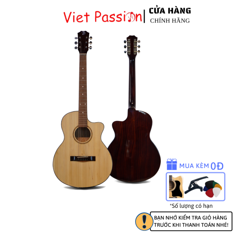 Đàn guitar acoustic SVA+ mặt gỗ Thông màu vàng có ty chỉnh cong cần giá sinh viên chất lượng cao âm thanh tuyệt vời VietPassion