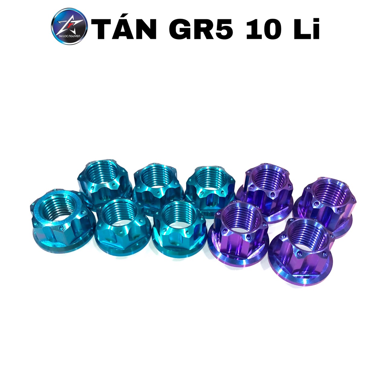 Tán 10ly gr5 tím titanium và xanh ngọc