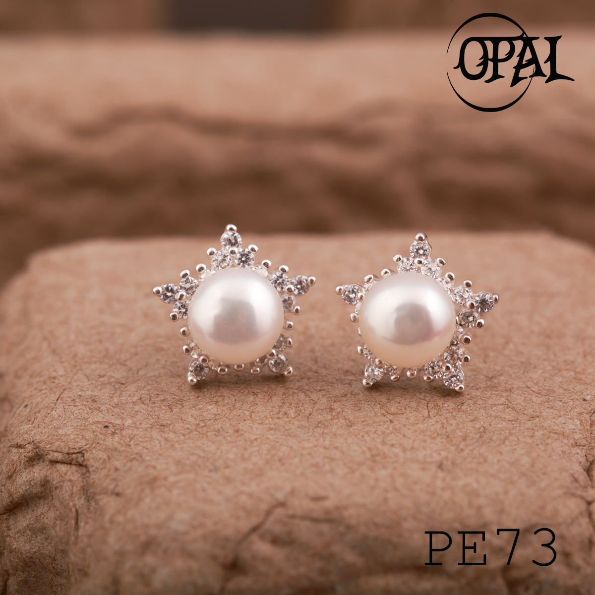 PE73 - Hoa tai bạc đính ngọc trai OPAL