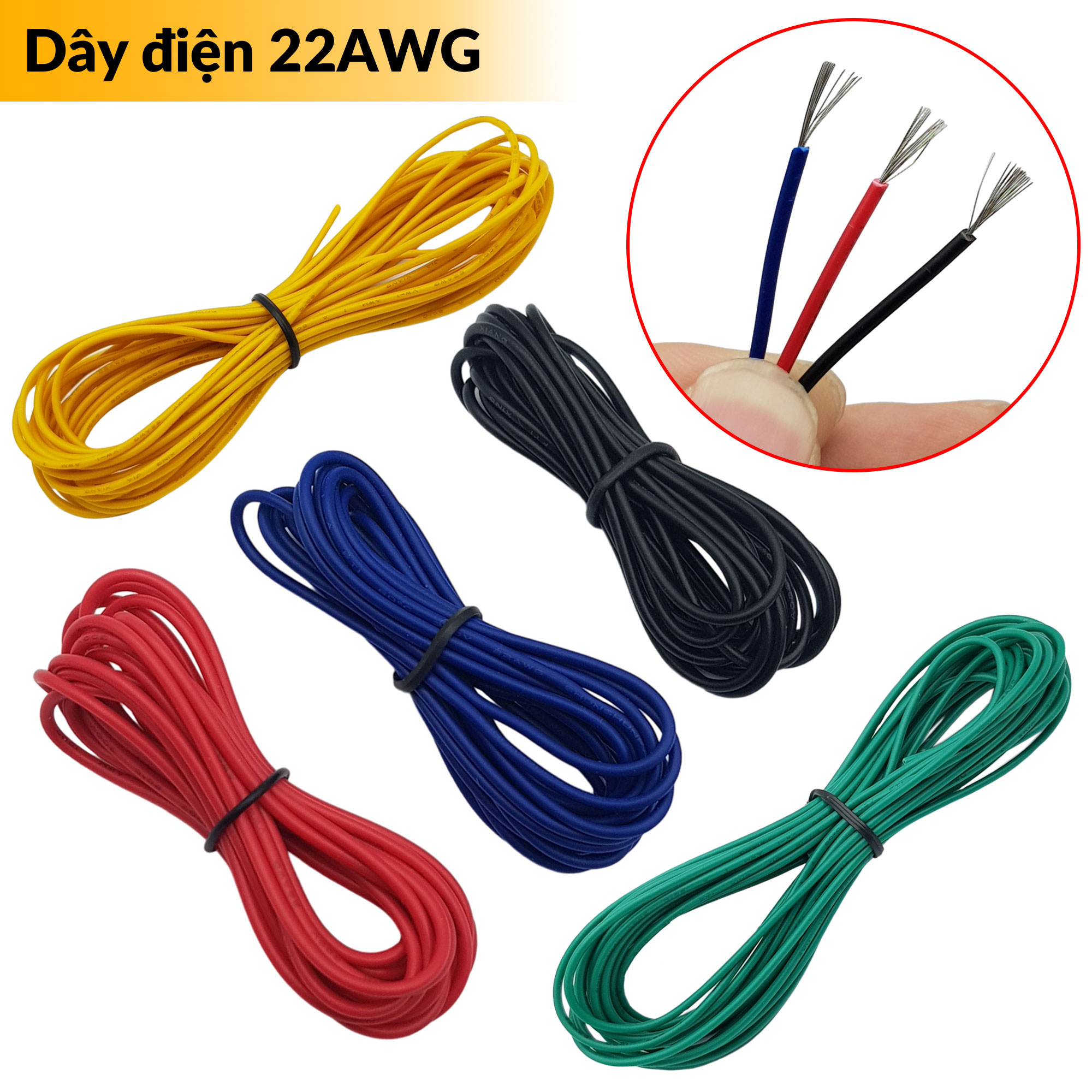 Cuộn dây điện đơn 5 mét nhiều lõi 22AWG
