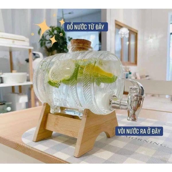 BÌNH THỦY TINH ĐỰNG RÓT RƯỢU,BÌNH ĐỰNG NƯỚC 1 lít kèm đế gỗ