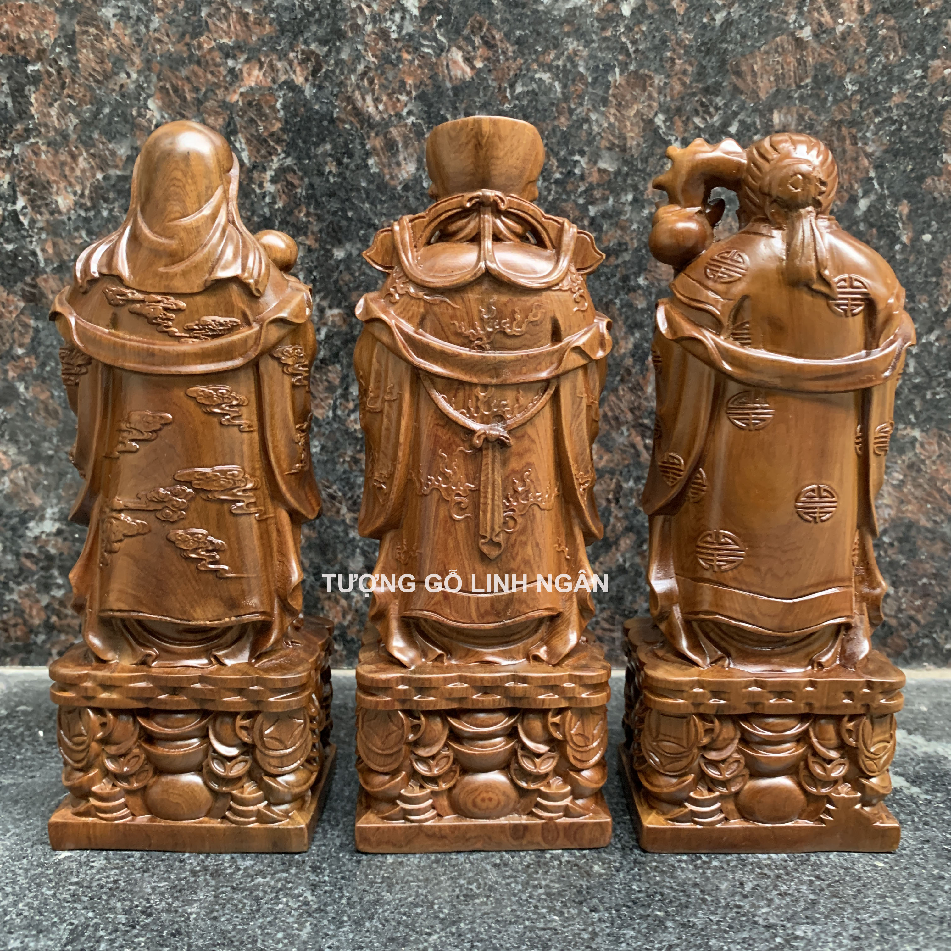 Tượng tam đa phúc lộc thọ gỗ bách xanh (cao 20 ngang 7 sâu 5 cm)