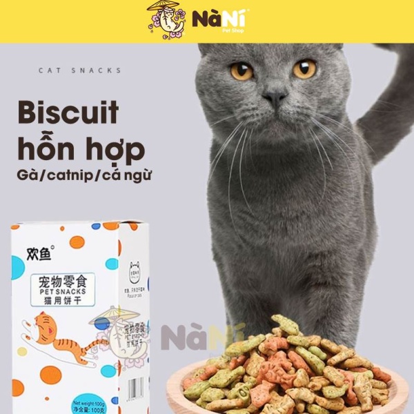 Bánh thưởng cho mèo, Đồ ăn vặt biscuitcho mèo 3 vị siêu ngon - Hộp bự siêu tiết kiệm 100g Nà Ní Pet Shop