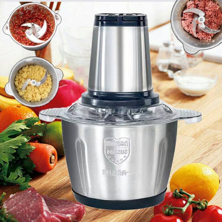 Máy xay thịt cối inox 4 lưỡi đa năng công suất lớn- xay thịt xay tỏi ới xay rau củ quả máy xay thịt cối inox 304 máy xay thịt cối inox dung tích 2 lit an toàn