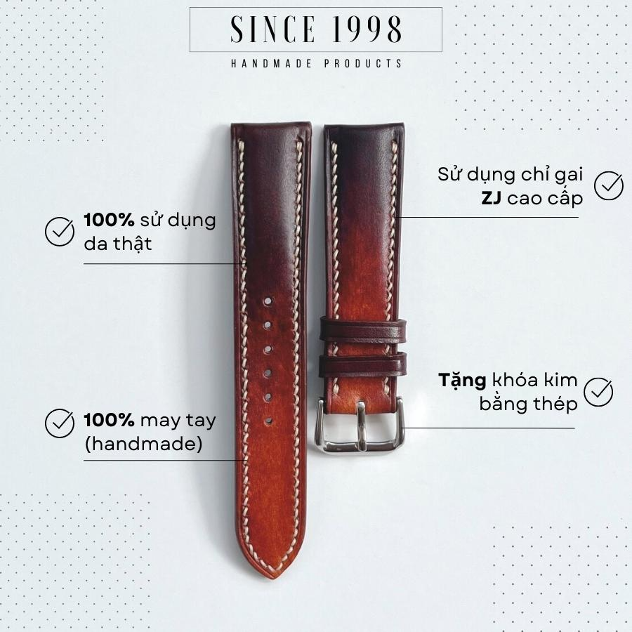 Dây Da Đồng Hồ Nam Cao Cấp 19mm, 20mm, 21mm, 22mm, 24mm Da Thật Handmade, Chống Nước Màu Chuyển Sắc , Chính Hãng 1998 LEATHER