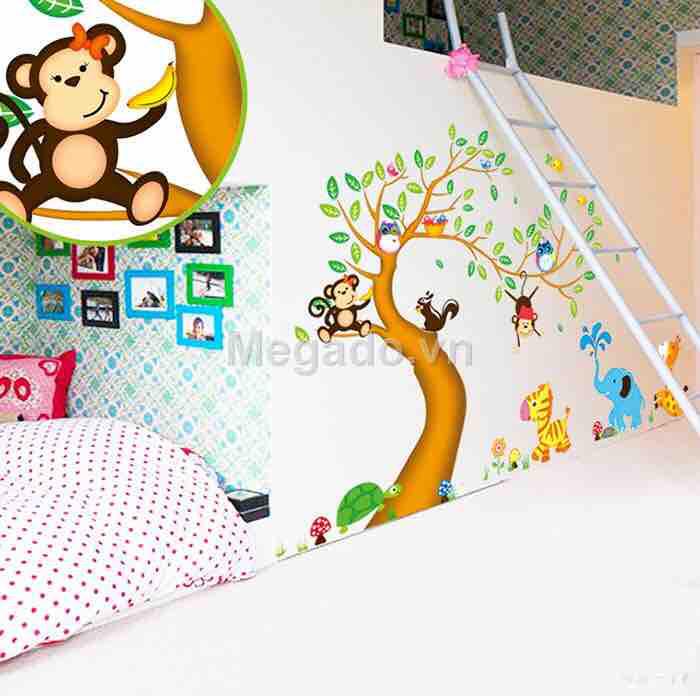 Decal tranh dán tường cây cổ thụ cho bé khổ lớn