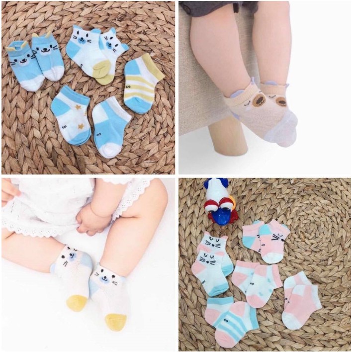 Set 5 đôi tất chân cổ ngắn lưới thoáng khí cho bé sơ sinh 0- 6 tháng