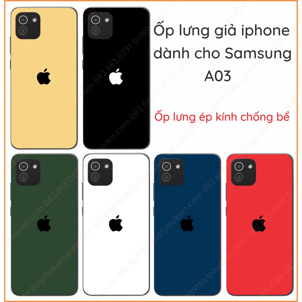 Ốp kính Samsung A03 giả iphone đẹp, lưng bóng ép kính chống bể