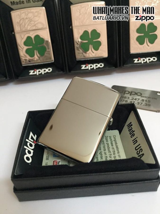 Bật lửa zippo 24699 - Bật lửa zippo Four Leaf Clover High Polish Chrome