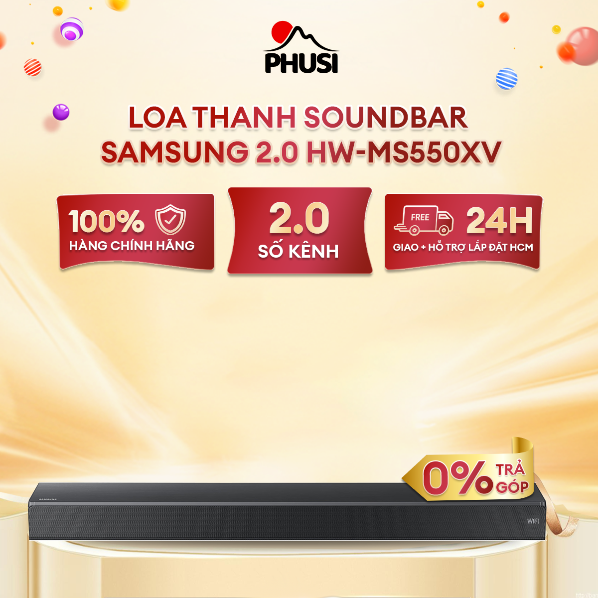 [Trả góp 0% - Giao nhanh HCM] Loa Thanh Soundbar Samsung 2.0 HW-MS550/XV- Dễ dàng kết nối với tivi qua bluetooth, cáp HDMI, optical.