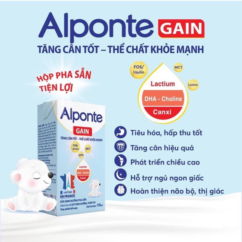 (Date mới) Sữa bột pha sẵn Alponte Gain 180ml/1 hộp (combo 6 lốc 24 hộp)