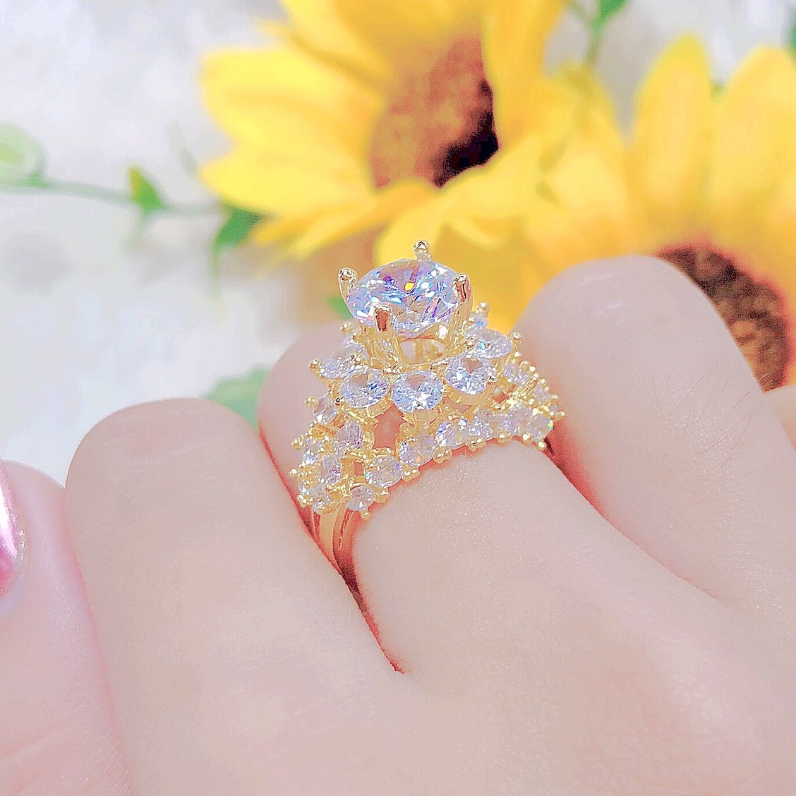 Nhẫn vàng nữ đính đá tinh xảo - N5109 Juri shop - bền màu thiết kế sang trọng dùng đi tiệc