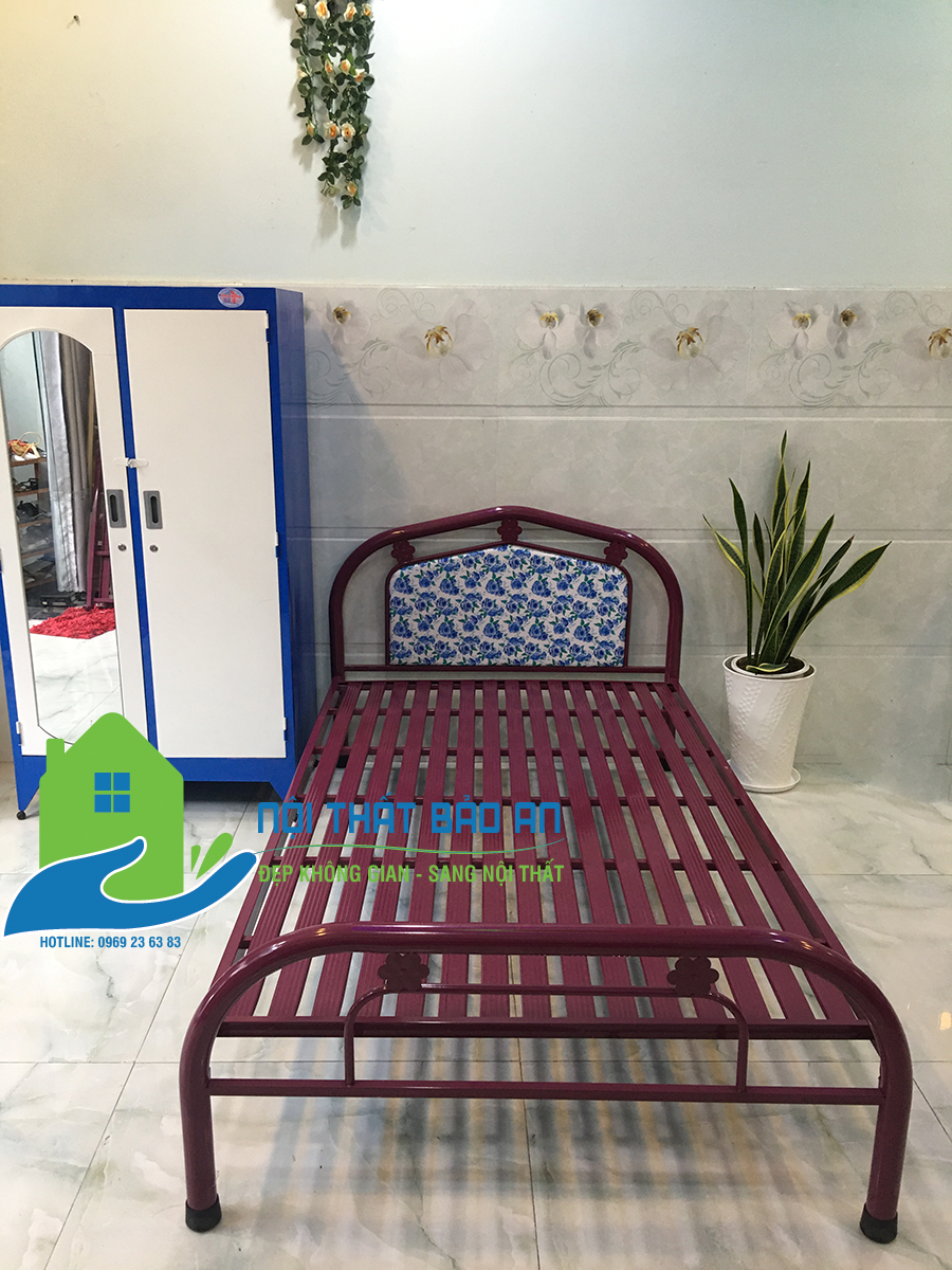 [HCM] Giường sắt hoa văn kích thước 0.8x2m - Bảo An