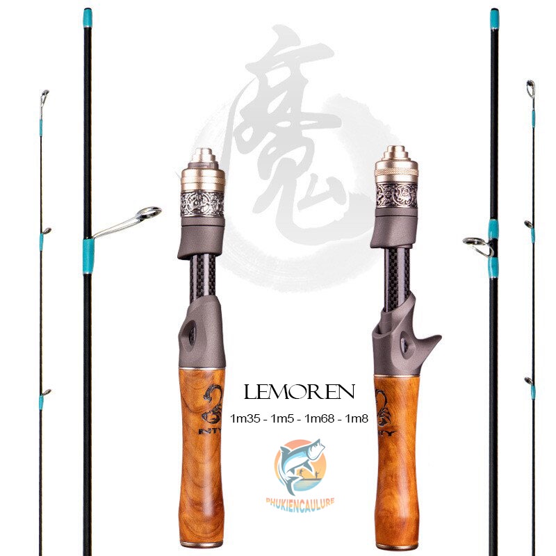 Cần câu lure UL carbon Lemoren cao cấp Phukiencaulure25 Cần ultralight Carbon cán gỗ cao cấp, siêu gọn, đẹp