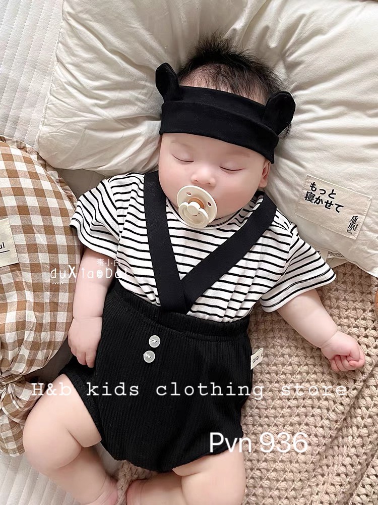 Set body 2 chi tiết áo cotton yếm tăm cho bé sơ sinh