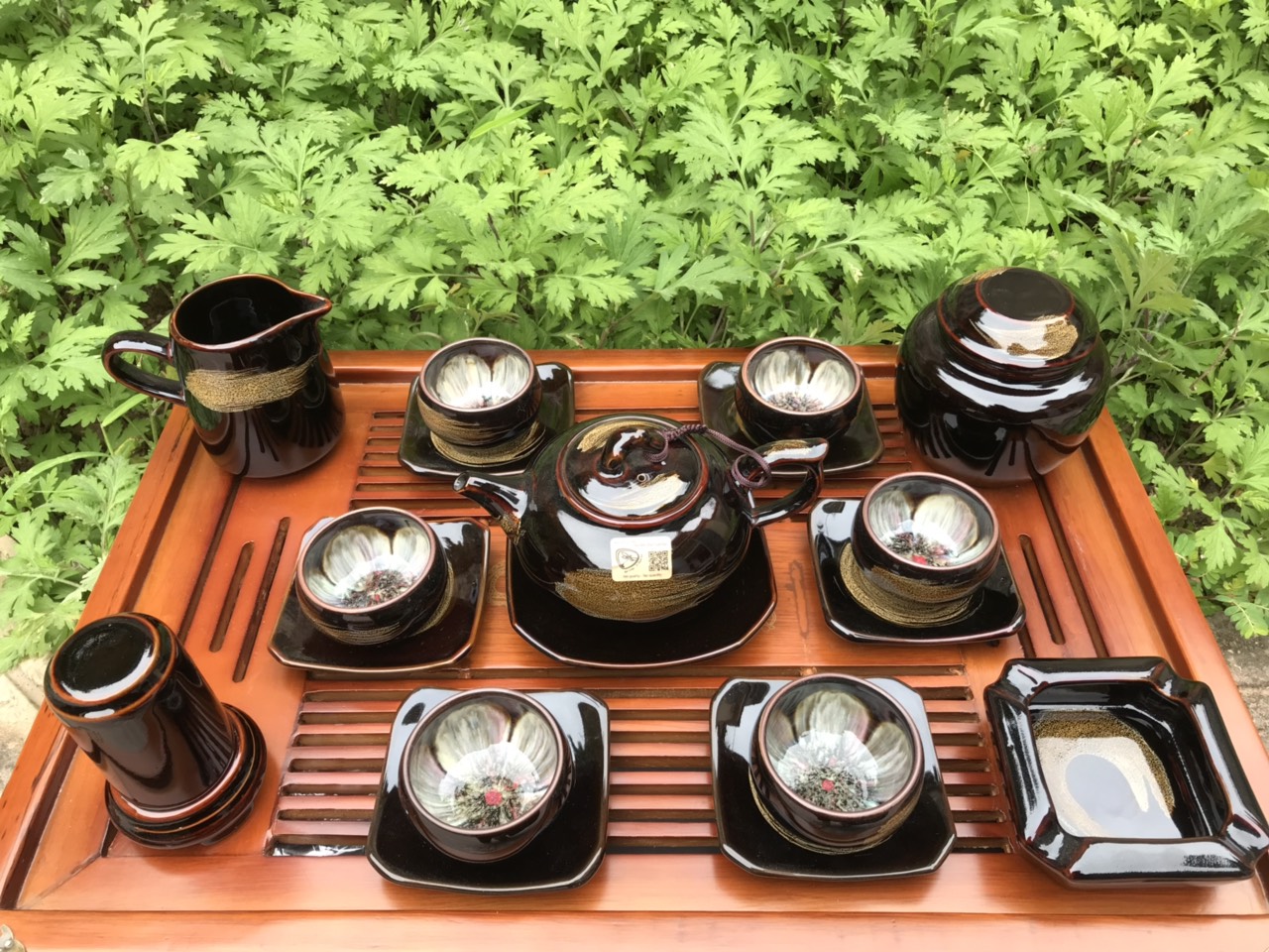 Bộ ấm chén men hỏa biến Bát Tràng ( Không bao gồm khay gỗ)