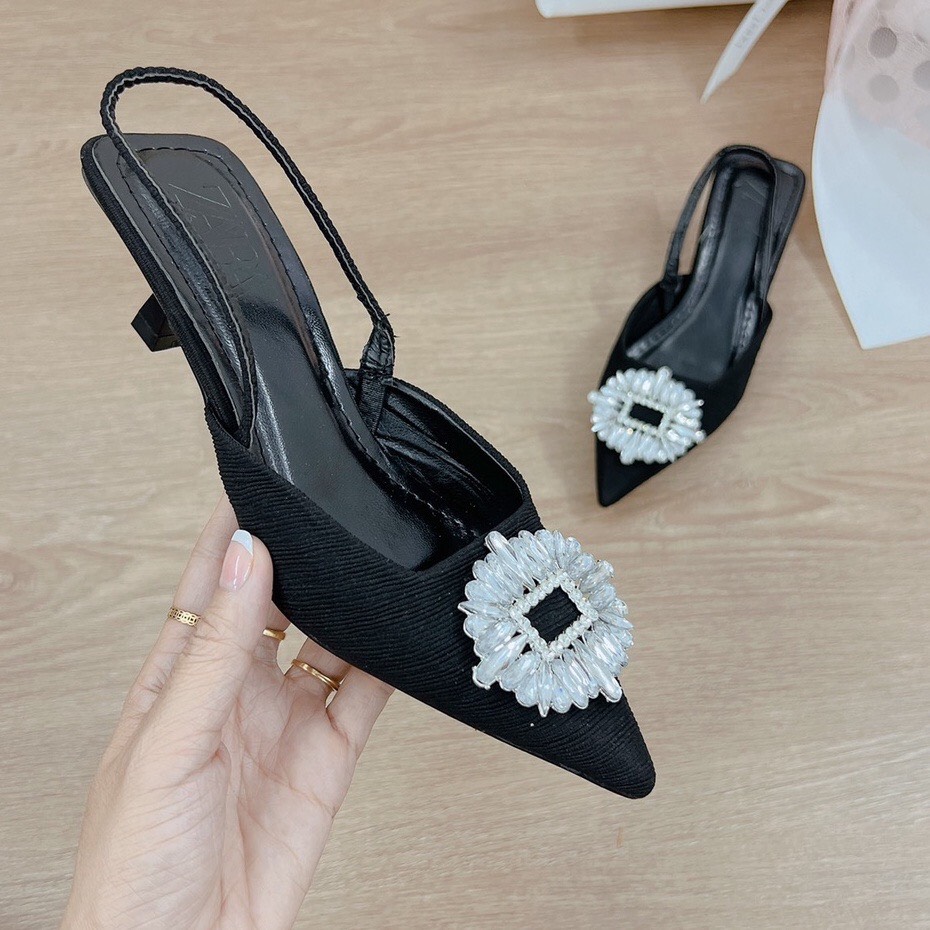 Giày sandal cao gót 3p Đá Bầu Trắng gót nhọn- 1089