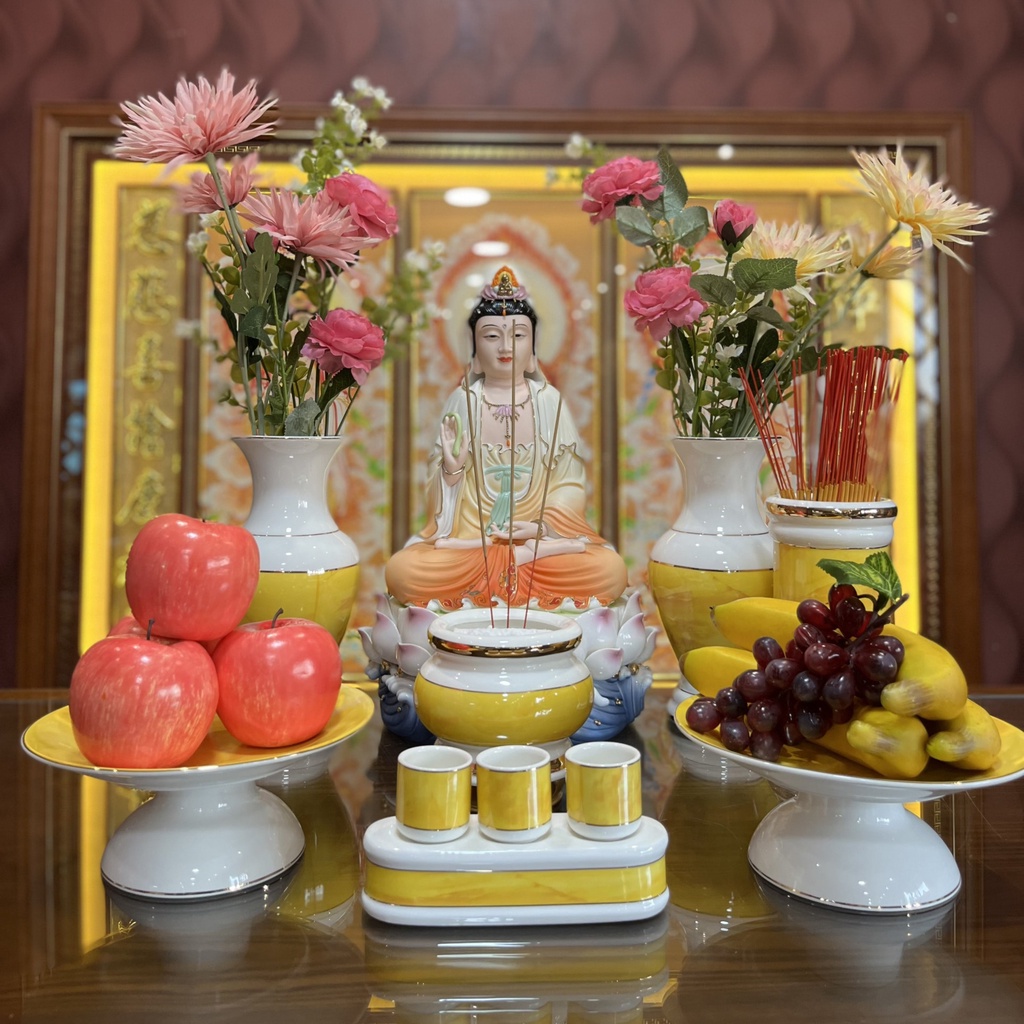 Bộ thờ cúng sứ đá hoa cương vàng