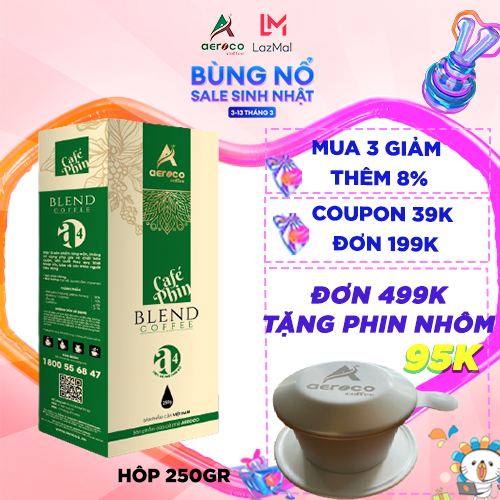[CASHBACK20%] Hộp 250g_Cà phê bột đặc sản A4 AEROCO COFFEE, pha phin, nguyên chất 100%, cà phê rang mộc hậu vị ngọt thơm quyến r.