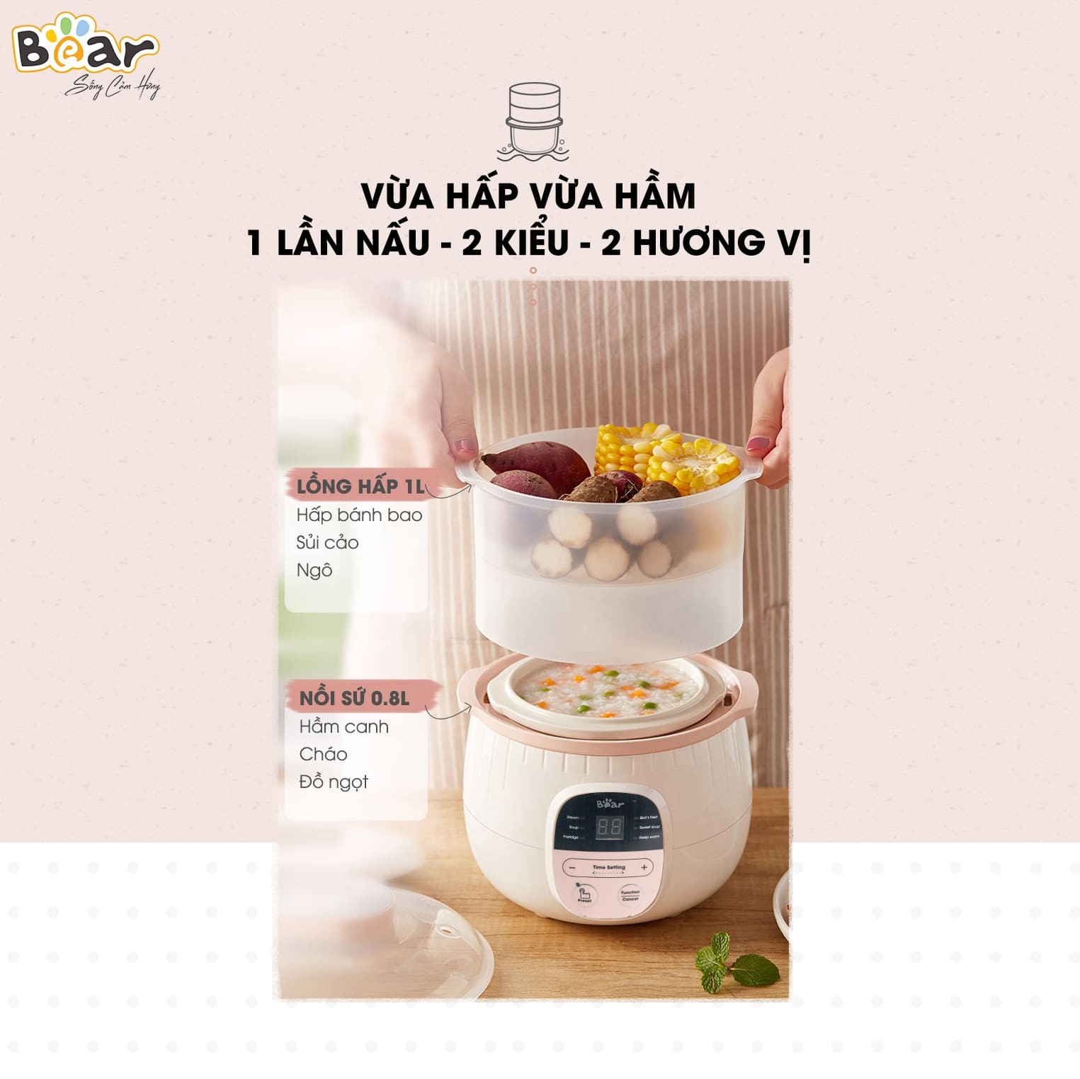 Nồi nấu chậm Bear 0.8 lít SUBE001 - Bản Quốc Tế [ Chính Hãng ]