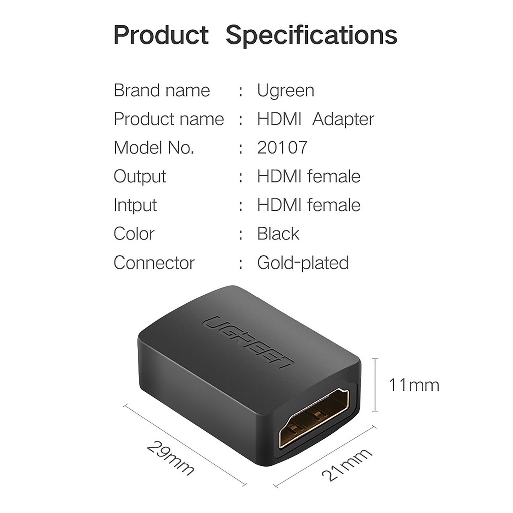 [Nhập RAISINGSTAR18, giảm 30k cho đơn 99k]Đầu nối HDMI chính hãng Ugreen 20107 cao cấp