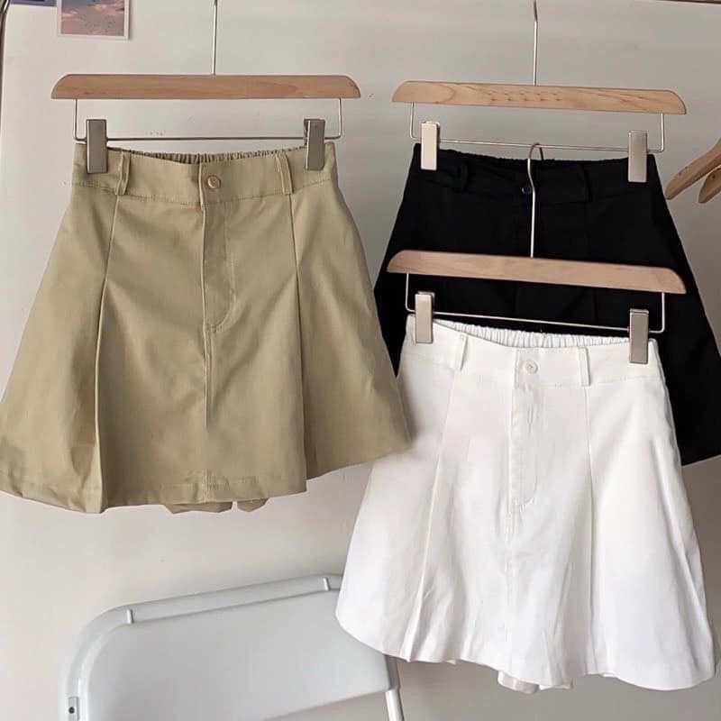 Quần short đùi kiểu quần váy cạp cao chất kaki