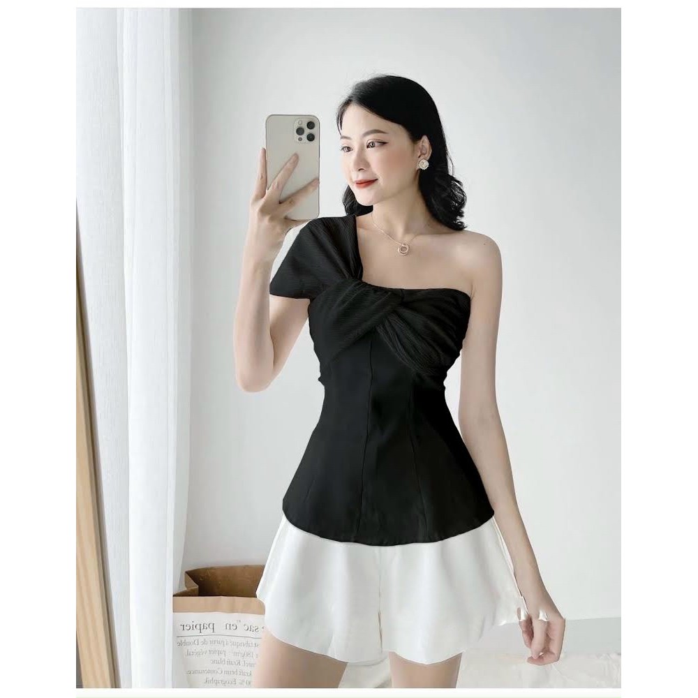 Set Áo Lệch Vai Phối Quần Đùi [Kèm Ảnh Thật]