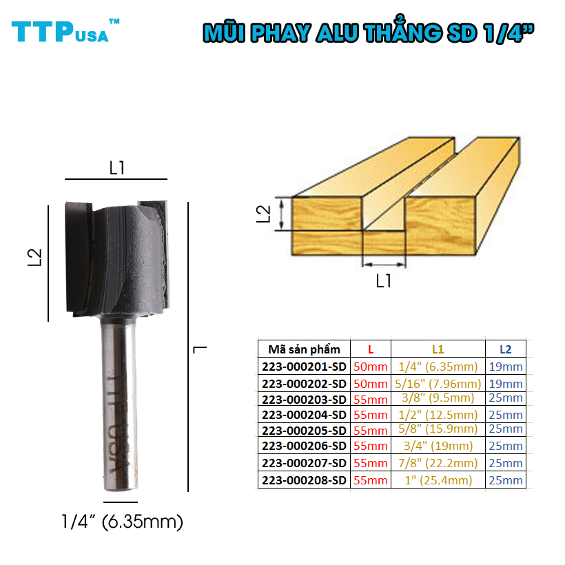 Mũi Phay Thẳng 6.35mm TTPusa