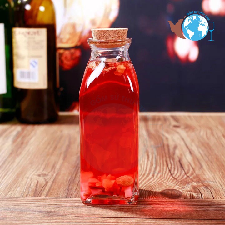 [HCM]Chai thủy tinh vuông 350ml nút bần