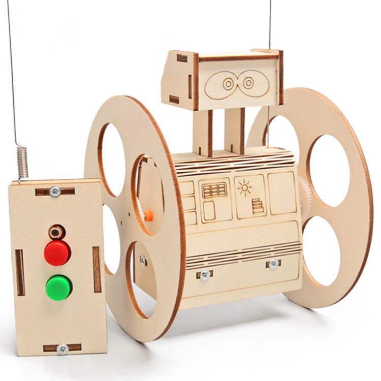 Children remote control robot balance car physical science figures toy wooden stem DIY model
