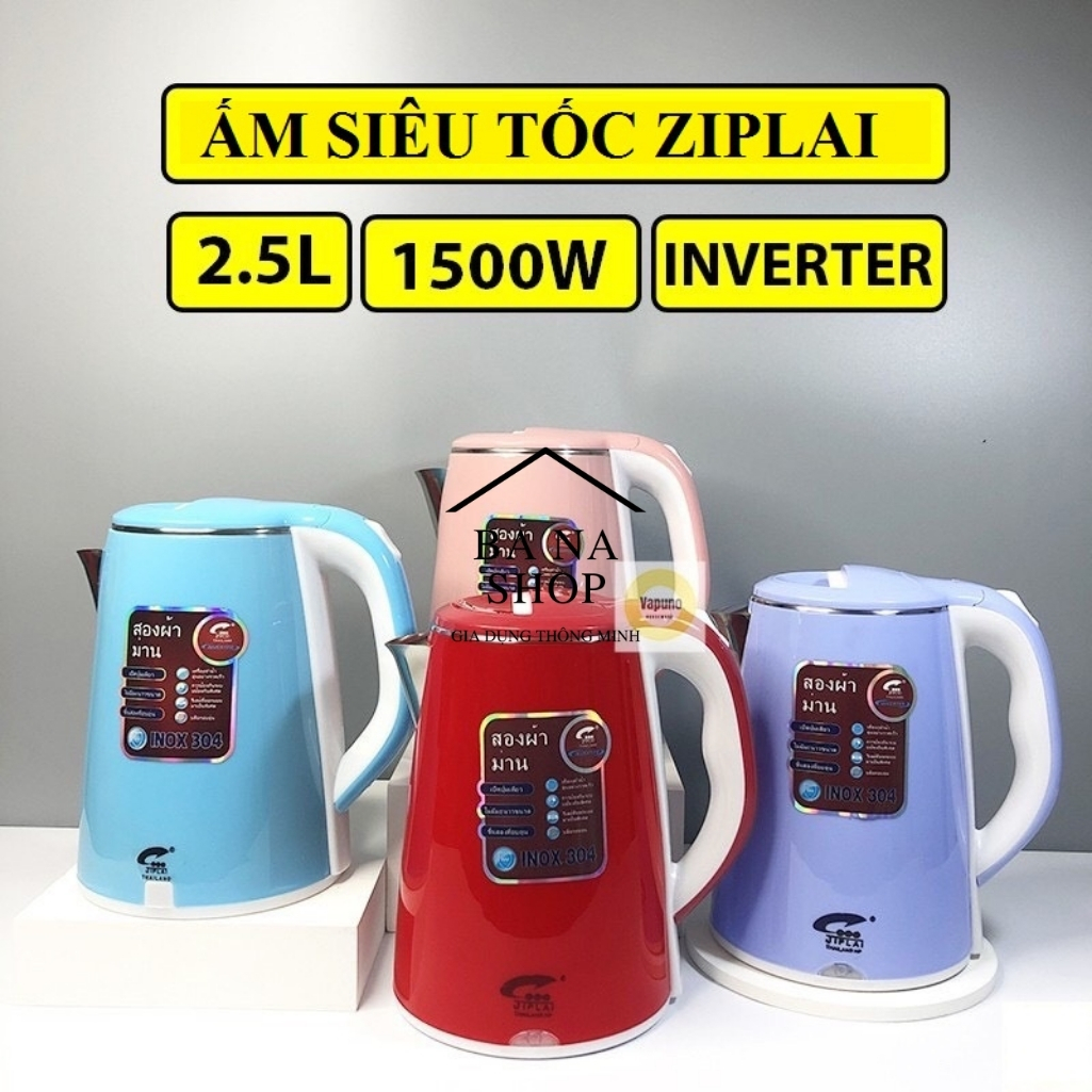 Ấm Siêu Tốc 2 Lớp Thái Lan Ziplai, Dung Tích 2,5 Lít Siêu Bền [Giao Mầu Ngẫu Nhiên]