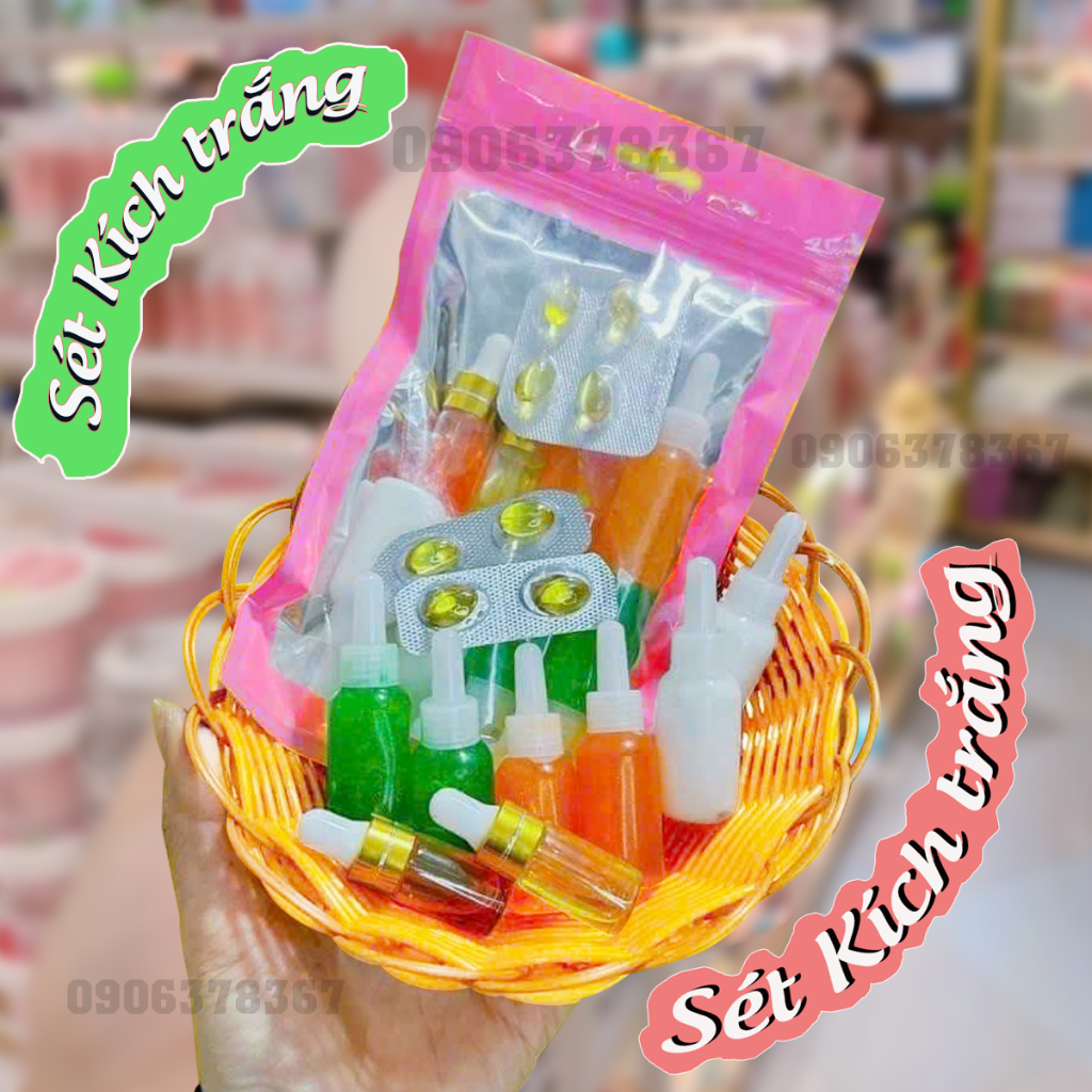 Sét vitamin kích trắng - combo cấy trắng trộn kem body trắng nhanh + tặng kèm muỗng trộn kem
