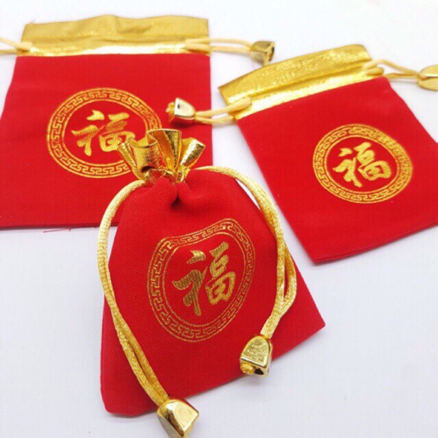 Túi gấm đỏ chữ phúc , lốc 10 cái, 7x9cm
