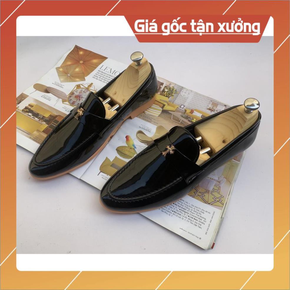 Giày lười da nam da bóng khóa vàng MS03