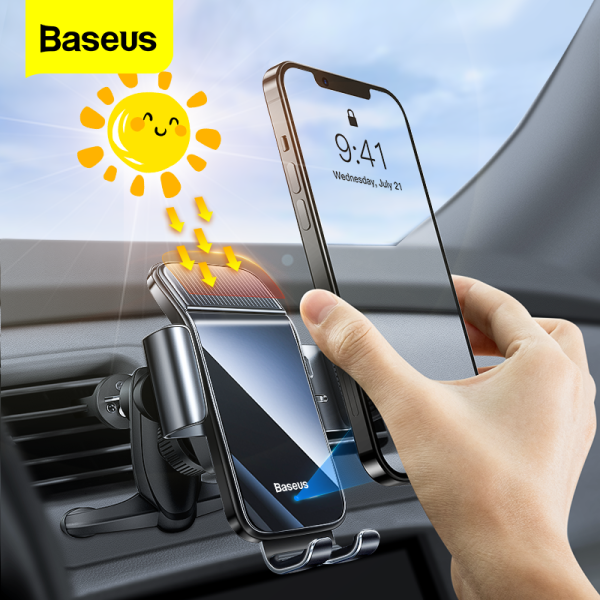 Baseus Magnetic Solar Car Phone Holder Wireless Car Mount Electric Bracket For iPhone 13 Xiaomi Cellphone Holder Car Air Vent Clip Phone ​Stand for 4.7-6.7 inch Phone