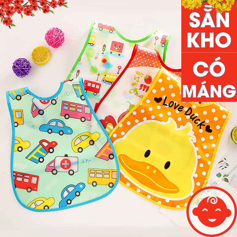Yếm ăn dặm có máng chống thấm cho bé