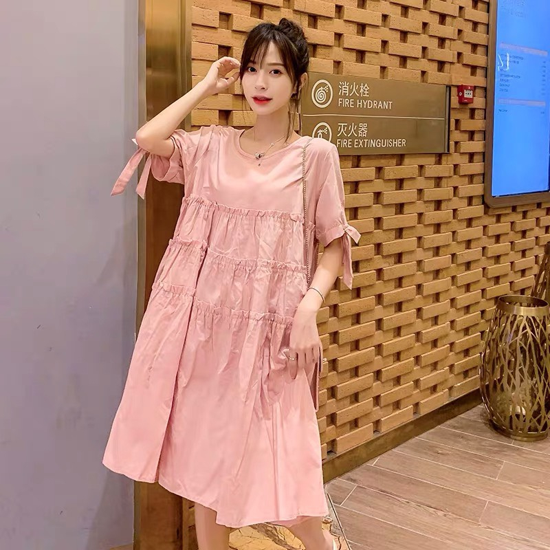 Đầm kiểu nữ viền nổi phối nơ tay xinh ttst0133