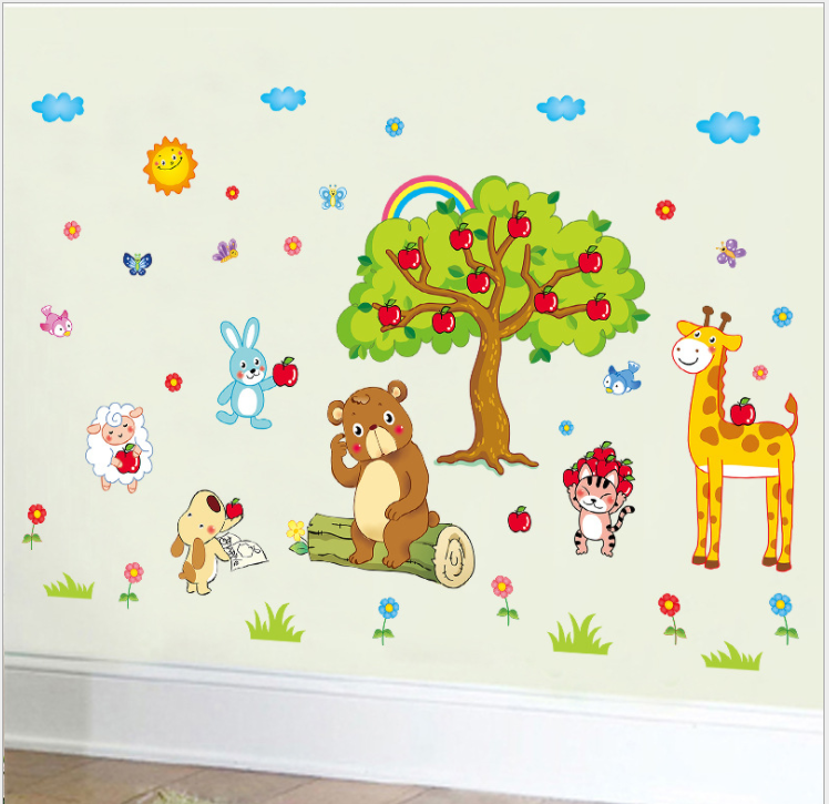 Dcal dán tường mẫu: Gấu và cây táo