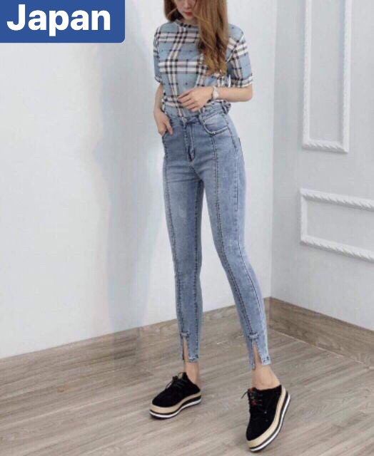QUẦN JEAN NỮ CHẤT BÒ XANH RÁCH NƠ CHÂN SÀNH ĐIỆU NHẬT BẢN LƯNG CAO NÂNG MÔNG JP-119 JAPAN FASHION