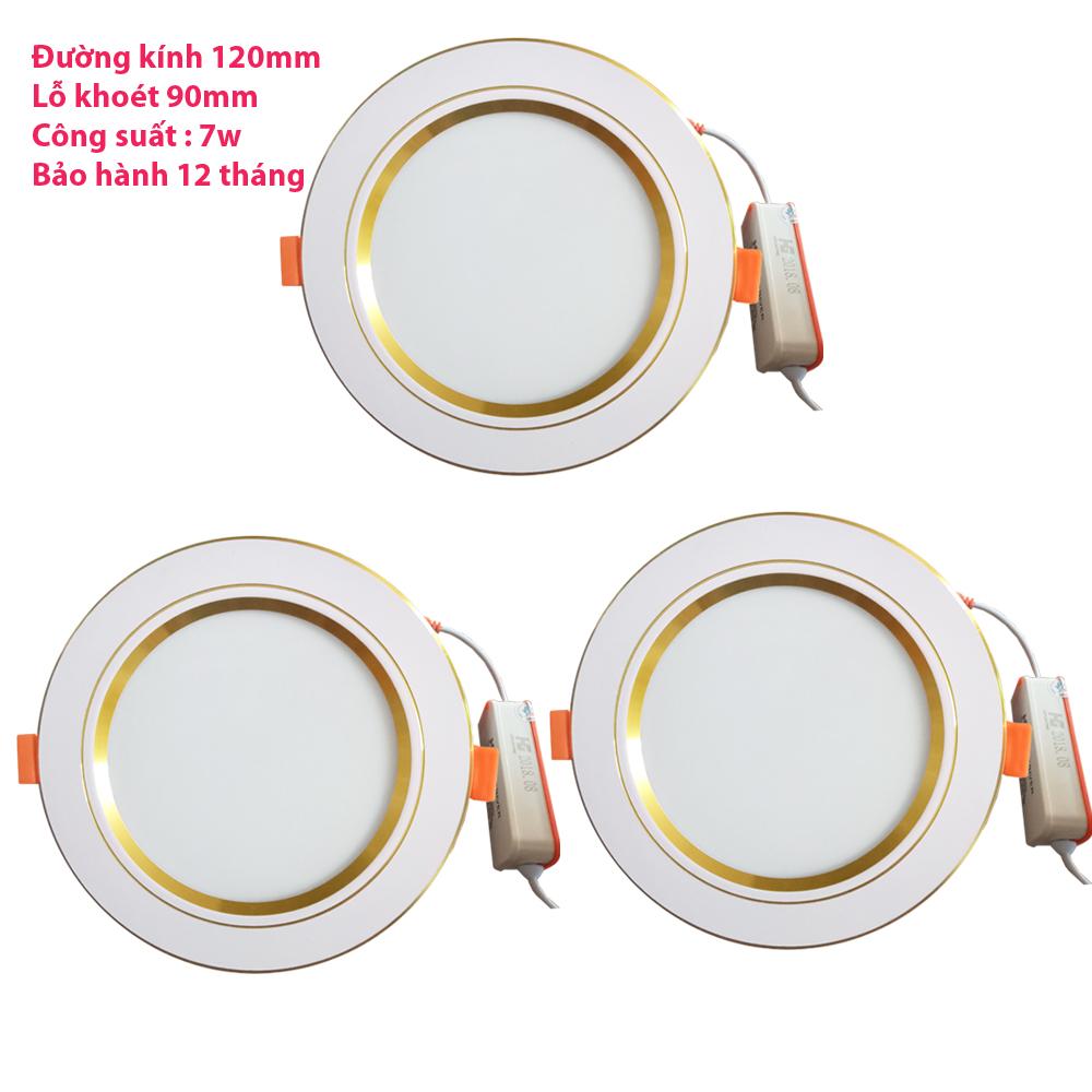 Bộ 3 đèn led âm trần viền vàng 7w 2 màu 3 chế độ (trắng –vàng ấm – vàng nắng)