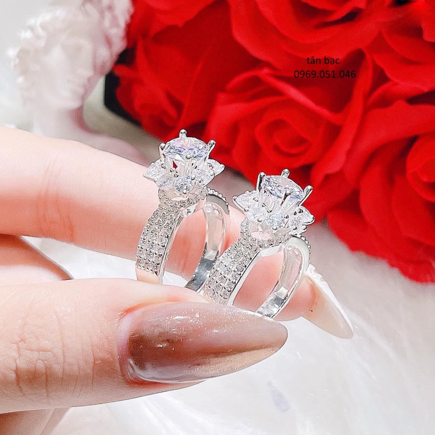 Nhẫn nữ đá cao , đính full đá mặt trên , bạc 925 sáng đẹp - tân bạc